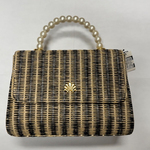 Lele Sadoughi Basket Made Purse, Raffia Pebble Sand With Faux Pearl Handle - Picture 5 of 7
